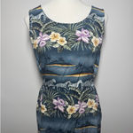 Vintage 90s Teddi Maxi Dress M Tropical Print & Zebras Sleeveless Tie Hawaiian Blue Size M Photo 2