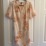 Kaari Blue  peach‎ floral midi dress tie waist size L Photo 1