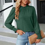 NEW Green Frilled Ruffle Neck Lantern Sleeve Smocked Cuff Blouse Size XL Photo 3