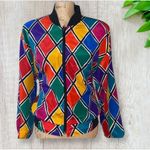 Alia Multicolored Diamond Design Bomber Jacket size Large Photo 1