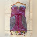 Nicole Miller UNIQUE  PURPLE DENIM FLORAL AND LACE MIDI BUSTIER DRESS SIZE 10 Photo 2