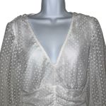 Boston Proper  White‎ Swiss Dot Tulle V-Neck Bishop Sleeve Top NWOT Size Medium Photo 2