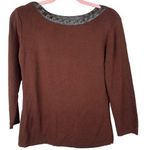 Y2K Silk Top Top Brown Leather Trim Neckline Size L Photo 0