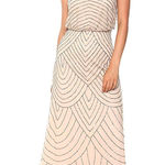 Adrianna Papell NWT Halter Art Deco Beaded Blouson Gown Nude Geometric 16 Photo 0
