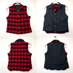 Woolrich Vintage Woman M Reversible Vest Red Buffalo Plaid Wool Puffer Black Photo 1