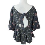 Free People Chloe Printed Top Washed Black Floral Large NWT Cottage Bow Gauze Photo 7