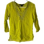 EXPRESS Y2k Size XS Neon Yellow Boho Rhinestone Silk Blend Going Out Top Photo 0
