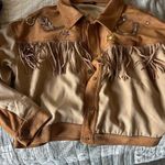 Miss Me Brown and Tan Bomber Jacket with Fringe Photo 0