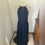 Bill Levkoff Levkoff keyhole neck navy chiffon a-line long gown size 6 Photo 5