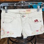 No Boundaries Denim Shorts Sunscreem Off White Embroidered Crochet Cutoffs Womens 1 XS Photo 0