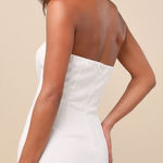 Lulus  Ineth White Denim Strapless Embroidered Mini Dress Photo 0