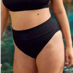 Aerie NWT  Black Ribbed Pocket High Waisted Cheeky Bikini Bottom Swim Size XS Photo 2
