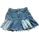 Romwe Womens Grunge Punk Raw Hem Pleated Denim Skater Jean Skirt - Sz M Photo 1