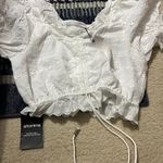 Storets NWT  White Eyelet Cinched Front Crop Top S/M Photo 6