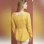 Maeve | Anthropologie Moana Linen Blend Button Back Belted Blouse Size 2 Gold Photo 1