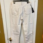 Twin Set women's size 28 mid seamed side stud embellished ripped boyfriend jeans White Photo 3