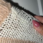 Lush Clothing NWT Lush Tan Striped Crochet Knit Crew Neck Fuzzy Sweater - Cream Taupe Multi Photo 2