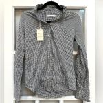 Peter Millar  Black White Checkered Button Down Ruffle Collar Sleeve Blouse XS Photo 9