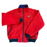 LL Bean Vintage Fleece Lined Warm Up Jacket Bomber Jacket Womens Large Red Blue Photo 0