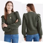 Madewell Hollydene Ruffle-Shoulder merino wool blend Pullover Sweater size XS in Green Photo 1