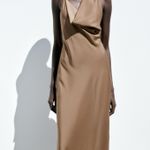 ZARA  Brown Halter satin maxi Dress evening wedding party cocktail  Photo 5