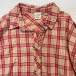 Plaid Button Down Shirt Size Small Pink Tan Distressed frayed Photo 1