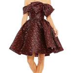 Mac Duggal NWT Brocade Off The Shoulder Bow Detail Short Dress in Ruby Size 8 Photo 0