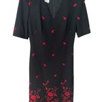 Vtg Escada black short sleeved A line dress black w: red floral embroidery 36 Photo 0