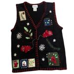 Vintage Basic Editions Christmas Appliqué Vest size L Black Size L Photo 0