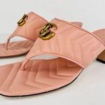 Gucci Marmont Double G Chevron GG Logo Pink Thong Mule Kitten Sandals Size EU 40 Photo 0