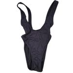 The Bikini Lab XXS Black Ribbed Plunge Suspender Swimsuit Tropical Print HighCut Photo 6