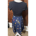 Eshakti  Fit n Flare Bird Print Dress Size 0 XS black navy blue tie belt Photo 4