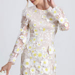 Avec Les Filles Women’s White Floral Embroidered Mini Dress 4 Sheer Long Sleeve Photo 0