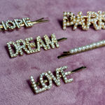 Lot of 5 Gold Rhinestone & Pearl Hair Clips Barrettes Love Dream Paris OS Photo 0