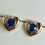 NWOT 9K Yellow Gold Heart 0.315ct Sapphire with 0.01ct Diamond Earrings,Stud Photo 3