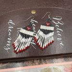 Beaded Fringe Statement Earrings Red Black White Photo 4