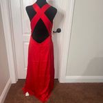 Commense Womens Cowl Neck Satin Long Dress Cross Backless Red Size Large NWT Photo 6