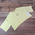 BP  NEW Women's Yellow Smiley Face Fleece Cropped Short Sleeve Sweatshirt Sz S Photo 1