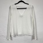 Lulus White Ribbed Long Sleeve Blouse Womens L V Neck Casual Classic Shirt Top Size L Photo 9