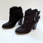 JustFab 6 Branlee Boot Black Vegan Suede Ankle Bootie Shootie Block Heel Buckles Photo 3