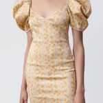 ZARA  Satin Effect Puff Sleeve Floral Mini Dress in Yellow/Pink/Blue Size M Photo 2
