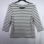 Iris & Ink White Navy Striped Round Neck 3/4 Sleeve Breton Top Blouse Size S Photo 0