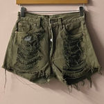 Levi's Vintage Levi’s 501 Olive Green Distressed Denim Cutoff Shorts Size 28 (26”) GUC Photo 0