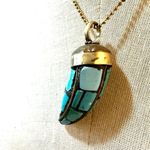 Tibetan brass mosaic Horn Pendant necklace Gold Photo 5