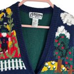 Vtg PGalli Farm Scene Sweater Vest Knit Ramie Cotton M Cottagecore Sunflowers Green Size M Photo 4