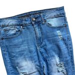Womens Street Denim VIP Ripped Medium Washed Distressed Raw Hem Jeans Photo 1