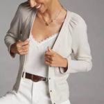 Anthropologie Puff Sleeve Snap Button Cardigan Sweater Top Photo 0