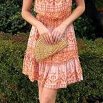 BTFBM Amazon Orange Patterned High Neck Open Back Dress Size S Photo 0