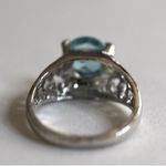 Source Unknown Enchanting Sea Blue Inset Beveled Glass Stone Filigree Silver Tone Size 11 Ring Photo 4
