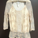 Dress Barn Y2K Lace Romantic Whimsical Cream Floral Embroidered Blouse Sz M Top Photo 0